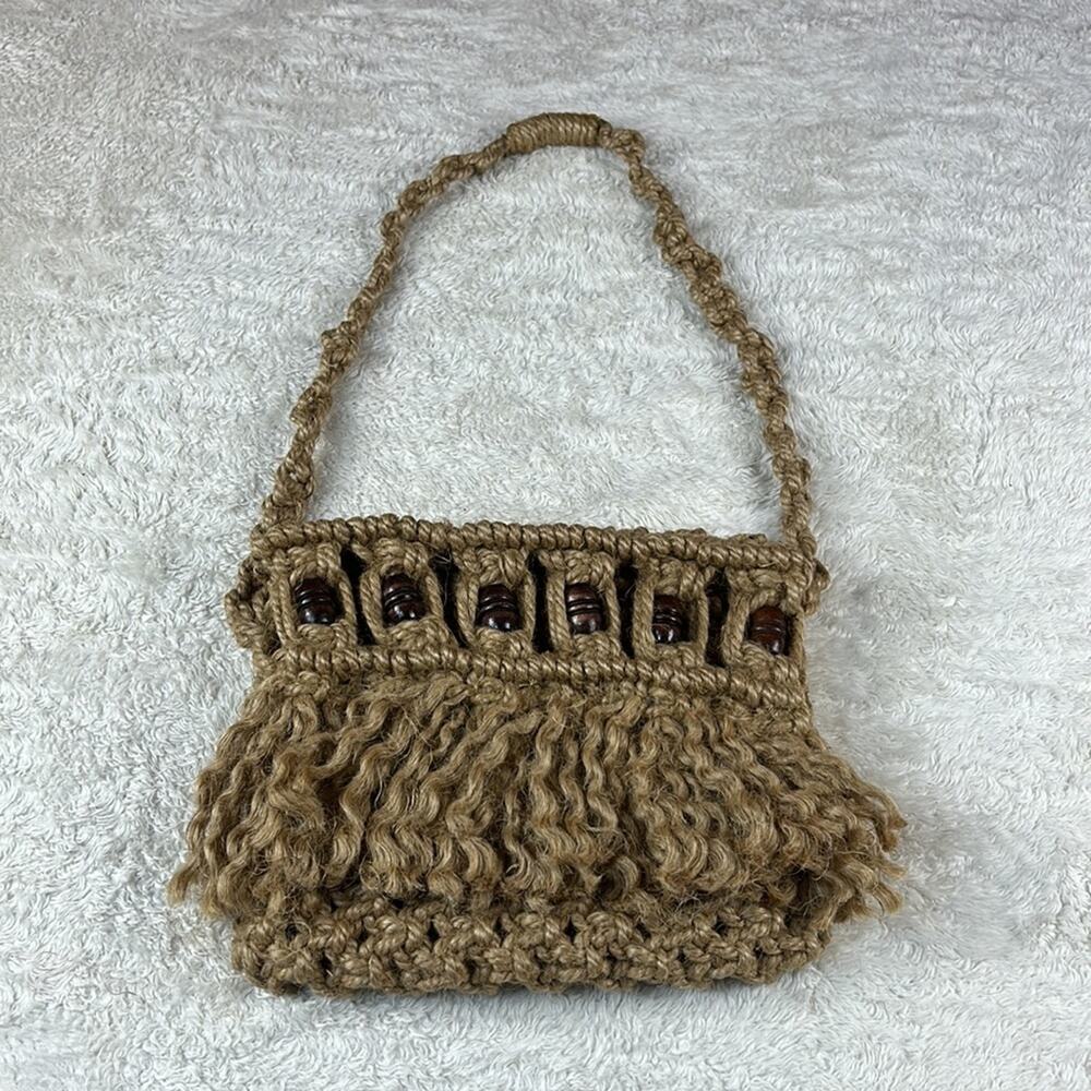 Unbranded‎ Macrame rope and wood bead shoulder bag purse